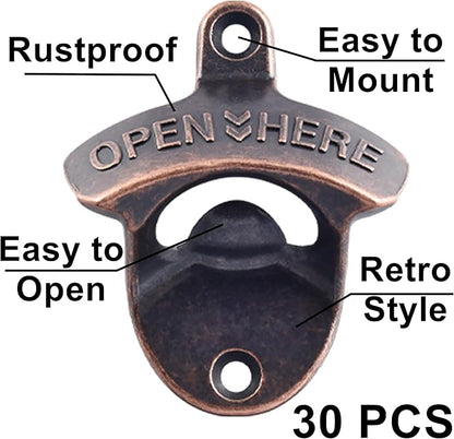 30 PCS Retro Bottle Cap Opener Wall Mounted Stainless, Antique Copper Screw in Wall Beer Bottle Opener Bulk for DIY Cooler Bar - Image 2