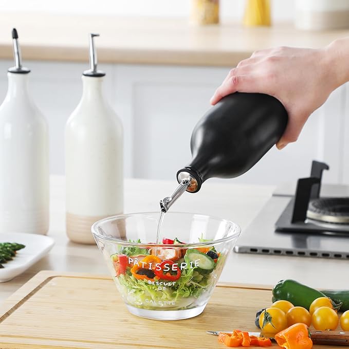 vancasso 20 Oz Ceramic Olive Oil Dispenser Bottle, Bottle Dispenser with Spout and Funnel for Kitchen,Suitable for Oil, Vinegar, Coffee Syrups & Other Liquids，BK - Image 5