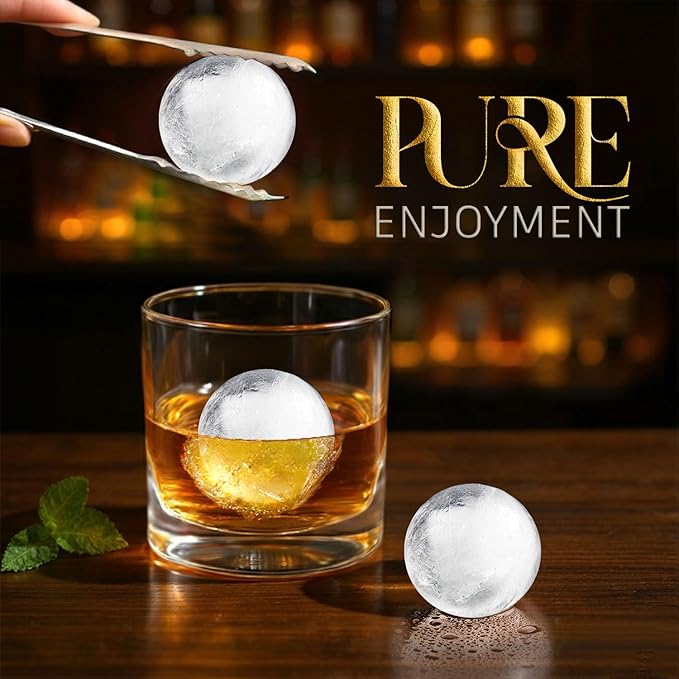 1.8in Large Ice Cube Molds - Big Round Whiskey Plastic Ice Trays for Freezer with Bucket, Scoop, Tongs, 2 Straws - Easy to Fill & Release, Bourbon Cocktail (3 pack, 8 Balls) - Image 5