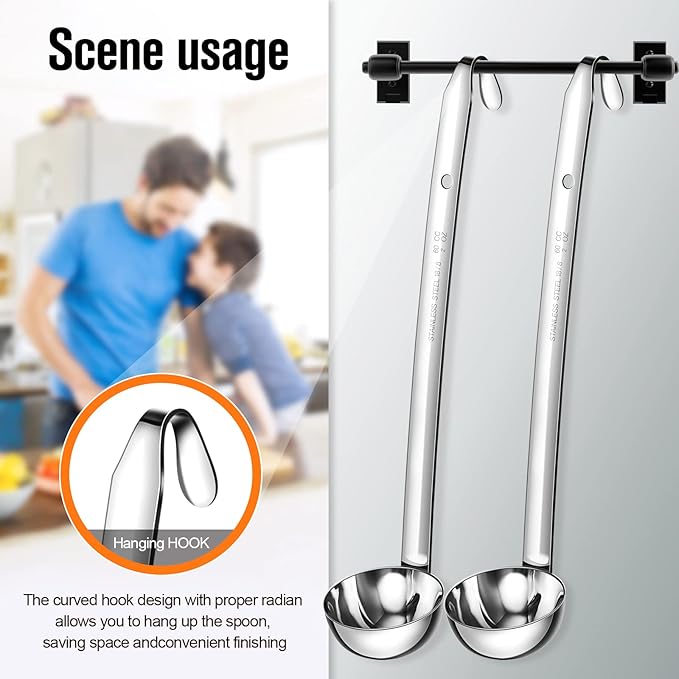 Cunhill 5 Pcs Soup Ladles Stainless Steel Serving Ladles with Long Handle for Serving, Cooking, Stirring, Portioning Kitchen Restaurant Accessories(2 oz) - Image 5