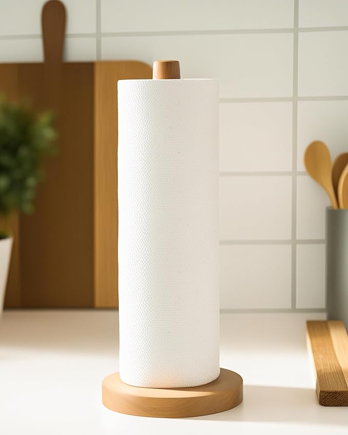 KitchLife Wooden Paper Towel Holder Countertop - Solid Freestanding Paper Towel Dispenser Stand with Anti-Skid Base - Image 3