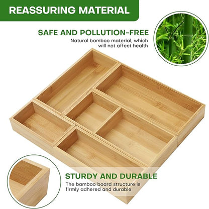 Bamboo Drawer Organizer Set, 5 PCS Multi-Use Individual Wood Storage Organizers, Junk Drawer Divider and Storage Trays Containers for Kitchen, Bathroom, Office Desk, Makeup, Jewelry, Utensils - Image 5