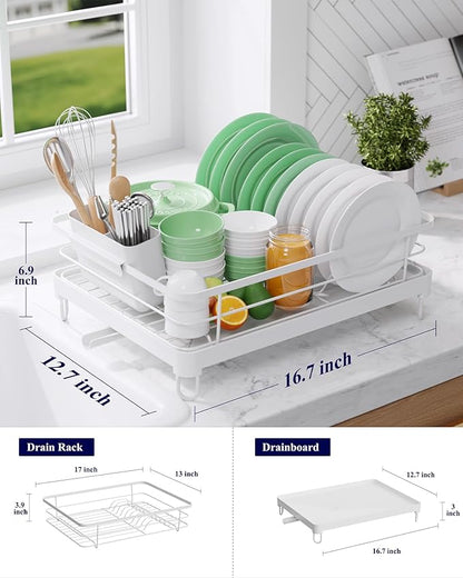 Kitsure Dish Drying Rack for Kitchen Counter, Stainless Steel Sink Organization and Storage Essentials with Cutlery Holder, Home and Appartment Decor, 12.7''W x 16.7''L, White - Image 2
