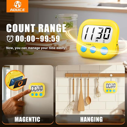2 Pack Digital Kitchen Timer for Cooking Big Digits Loud Alarm Magnetic Backing Stand Cooking Timers for Baking Yellow - Image 4
