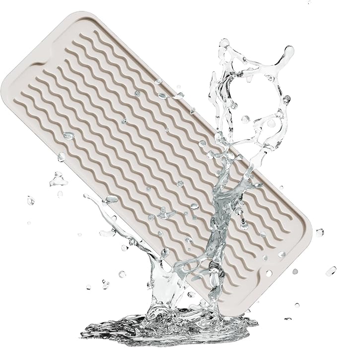 ZLR Silicone Sponge Holder & Sink Caddy Tray (6" x 17") - Narrow Dish Drying Mat for Kitchen Counter - Waterproof Soap Dispenser Organizer, Non-Slip Bathroom Vanity Tray (Cassava White) by ZLR