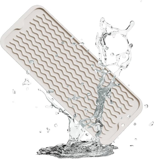 ZLR Silicone Sponge Holder & Sink Caddy Tray (6" x 17") - Narrow Dish Drying Mat for Kitchen Counter - Waterproof Soap Dispenser Organizer, Non-Slip Bathroom Vanity Tray (Cassava White) by ZLR