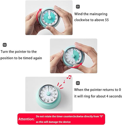 Elegant Stainless Steel Vintage Kitchen Timer with Magnetic Attachment - 60-Minute Countdown & Audible Alarm, Perfect for Cooking, Office Tasks, and Study Sessions (01-Green)