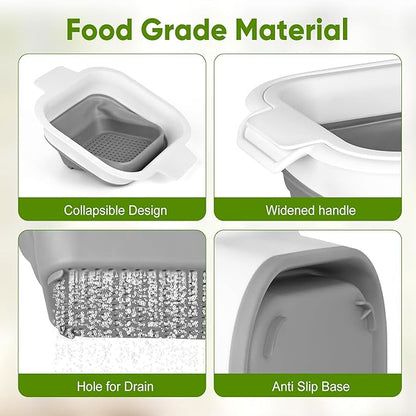 ROTTOGOON Collapsible Colander Set with Strainer Bowl, 2 in 1 Fruit Washing Basket with Strainer, 5 + 3 QT Plastic Colanders for Kitchen, Foldable Double Layered Colanders Bowl for Vegetable, Grey - Image 6