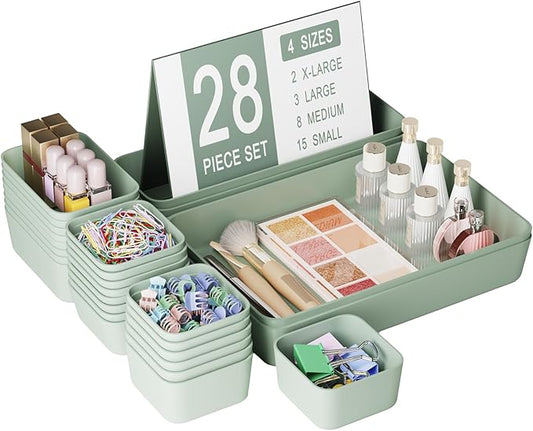 28 pcs Desk Drawer Organizer Tray, Multiple Sizes Plastic Drawer Organizer Storage, Stackable Organizer Containers For Makeup, Bedroom, Kitchen Gadgets Utensils and Office by Homhut