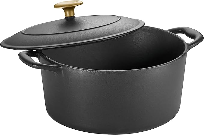 Tramontina Bestow Enameled Cast Iron Dutch Oven Pot with Lid, Round 5.5-quart, Matte Black with Gold Knob - Image 2