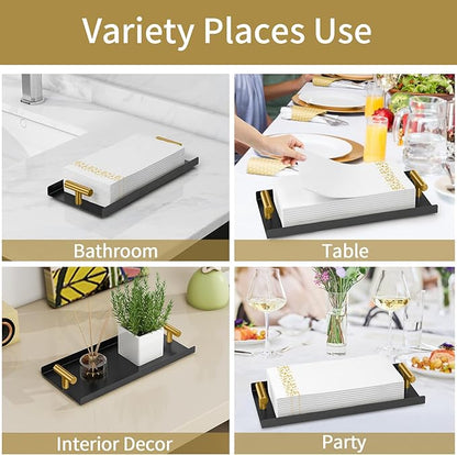 STWWO Napkin Holder for Bathroom, Guest Towel Holder Tray for Bathroom, Black Guest Napkin Holders with Golden T-Handle, Disposable Hand Towel Tray for Guest Room, Table, Kitchen