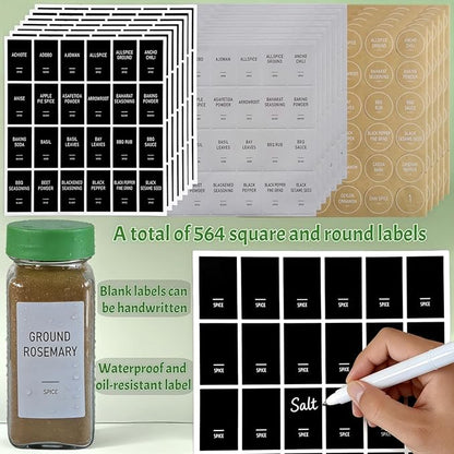 Spice Jars with Labels - 24 Glass Spice with Shaker Lids & Airtight Plastic Caps - 4oz Complete Seasoning Containers Organizer Set for Cabinet, Drawer & Rack (Green) - Image 6