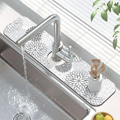 Findosom 2PCS 17" x 32" Dish Drying Mat & 24" x 5.5" Sink Splash Guard, Super Absorbent & Cuttable Dish Mat Drying Kitchen Mat with Gray Floral, Hide Stain Drying Mat for Kitchen Counter - Image 4