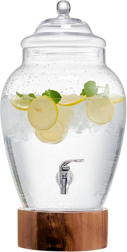 American Atelier Madera Beverage Dispenser Cold Drink Dispenser w/ 3-Gallon Capacity Glass Jug, Leak-Proof Acrylic Spigot in Gorgeous Gift Box Great for Parties, Weddings & More
