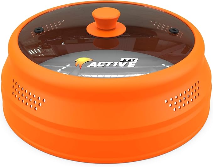 Collapsible Microwave Cover for Food - Silicone and Glass Splatter Guard Lid for 6-12 inch Plates & Bowls, Dishwasher Safe, Heat Resistant, BPA-Free, Orange by EZYACTIVE