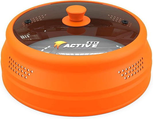 Collapsible Microwave Cover for Food - Silicone and Glass Splatter Guard Lid for 6-12 inch Plates & Bowls, Dishwasher Safe, Heat Resistant, BPA-Free, Orange by EZYACTIVE