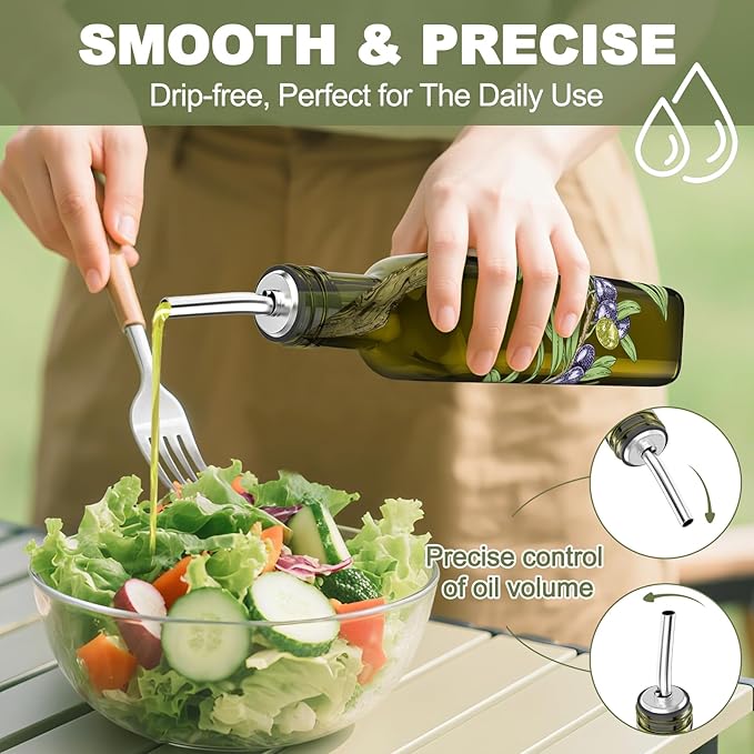 COOLMI Oil and Vinegar Dispenser Set - 17oz/500ML Premium Glass Olive Oil Dispenser Bottles for Kitchen, Oil Dispenser for Kitchen (Olive) - Image 3