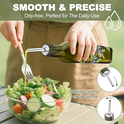 COOLMI Oil and Vinegar Dispenser Set - 17oz/500ML Premium Glass Olive Oil Dispenser Bottles for Kitchen, Oil Dispenser for Kitchen (Olive) - Image 3