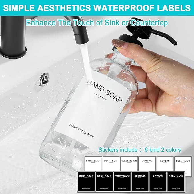 RYTOXILO Clear Soap Dispenser 2 Pack, Glass Soap Dispenser with Stainless Steel Pump, 16.9 Fl oz Refillable Kitchen Hand and Dish Soap Dispensers Set, Modern Clear Soap Lotion Dispensers Bottle - Image 4