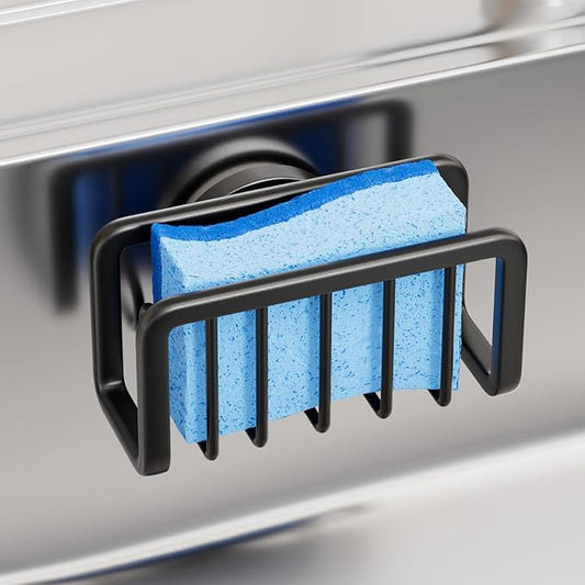 TAILI Sink Caddy with Strong Suction Cup, Sponge Holder for Kitchen Sink Oganizer, Removable Rustproof Aluminum Sponge Holder, Dish Brush for Scraper - Black by TAILI