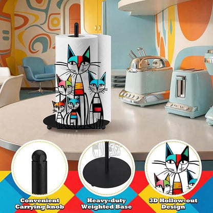 Mid Century Cat Paper Towel Holder Black Metal Paper Towel Holder Retro Decorative Tissue Stand Colorful Mid Century Retro Table Decor for Home Party Bathroom Countertop Dining Table