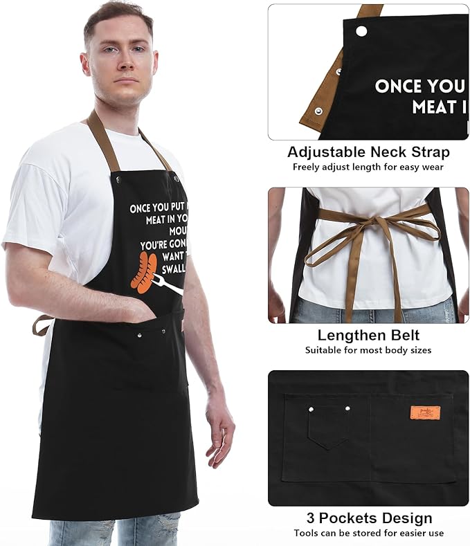 Gift Ideas For Her Him - Birthday Gifts For Men, Dad, Husband, Boyfriend, Brother - Funny BBQ Apron for Men with Pockets, Dad Gifts from Daughter, Son - Cooking Gifts, BBQ Gifts, Grill Apron