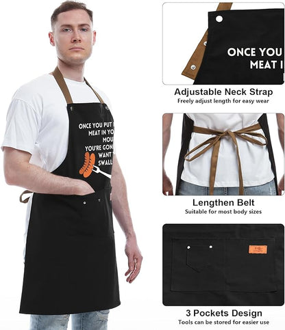 Gift Ideas For Her Him - Birthday Gifts For Men, Dad, Husband, Boyfriend, Brother - Funny BBQ Apron for Men with Pockets, Dad Gifts from Daughter, Son - Cooking Gifts, BBQ Gifts, Grill Apron