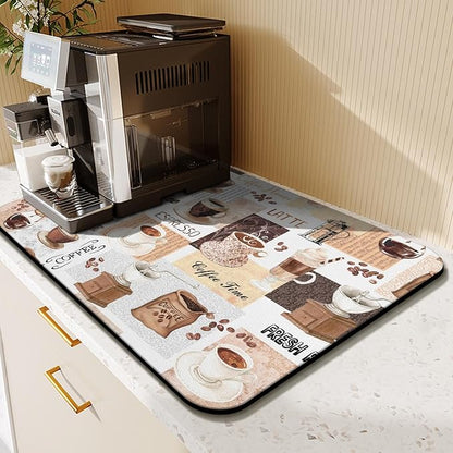 Coffee Mat 23inx15in, Absorbent Hide Stain Anti-Slip Coffee Bar Accessories, Dish Drying Mat for Kitchen