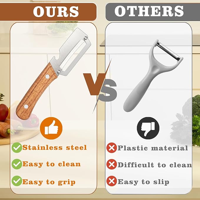 2 Pcs Multifunctional Vegetable Peeler, Stainless Steel Blade Peeler with Wooden Handle, Non-Slip Fruit Peeler for Kitchen - Image 4