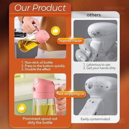 YARRAMATE 16oz/470ml Oil Sprayer for Cooking with Stickers, Food-grade Premium 2 in 1 Olive Oil Dispenser Bottle for Kitchen Gadgets, Air Fryer, Salad, Frying, BBQ (Pink) - Image 6