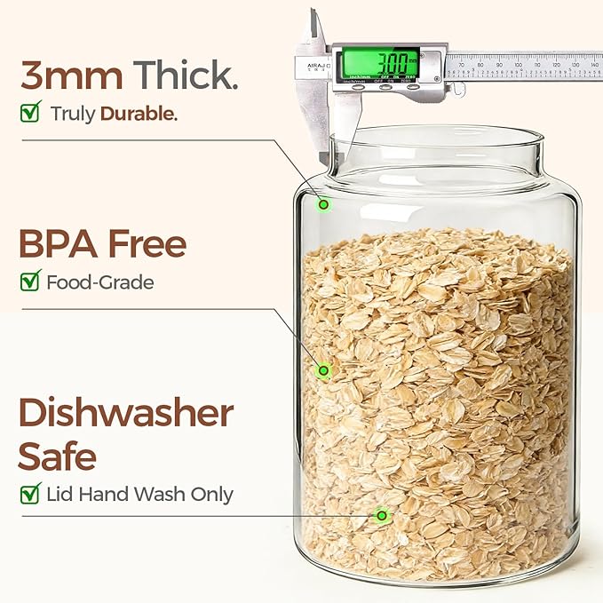 ComSaf 2Pcs (4.2Qt) Wide-Mouth Flour Sugar Storage Containers - Include Scoops & Labels, Easy to Scoop & Airtight, Large Glass Jar for Bakers to Store Bulk Flour, Rice, and Dry Goods in Kitchen Pantry - Image 5
