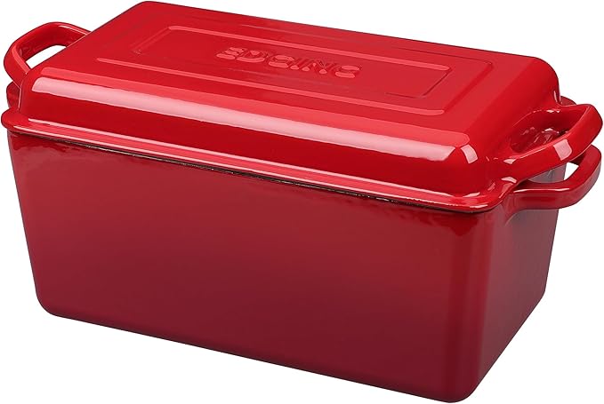 EDGING CASTING Enameled Cast Iron Dutch Oven, Oblong Bread Oven for Sourdough Bread Baking, Baking Pan, Dual Handles, Oven Safe, 4 Quart, Red
