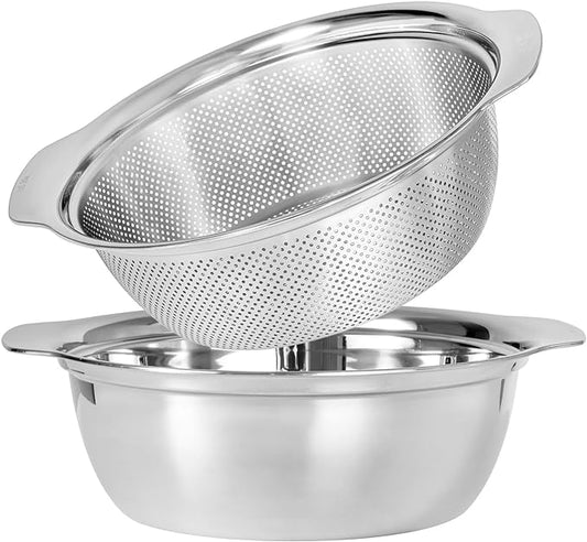 304 Stainless Steel Microporous Colander with Handle, Rice Washers Microporous Strainer Set For washing vegetables, fruits and rice, and draining cooked pasta. by Paoli