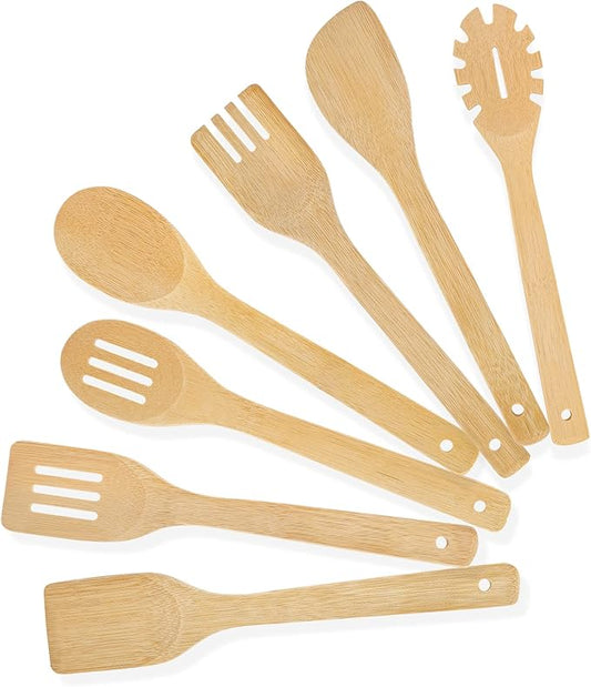 [7-PCS] Wooden Spoons for Cooking is for All Kitchen. Made From Bamboo Wood, Wooden Spatula & Wooden Spoon 11.8 in. and Non-Stick Surface, Suitable for Home & Chef Use or Gift for Someone Special. by USOONESP