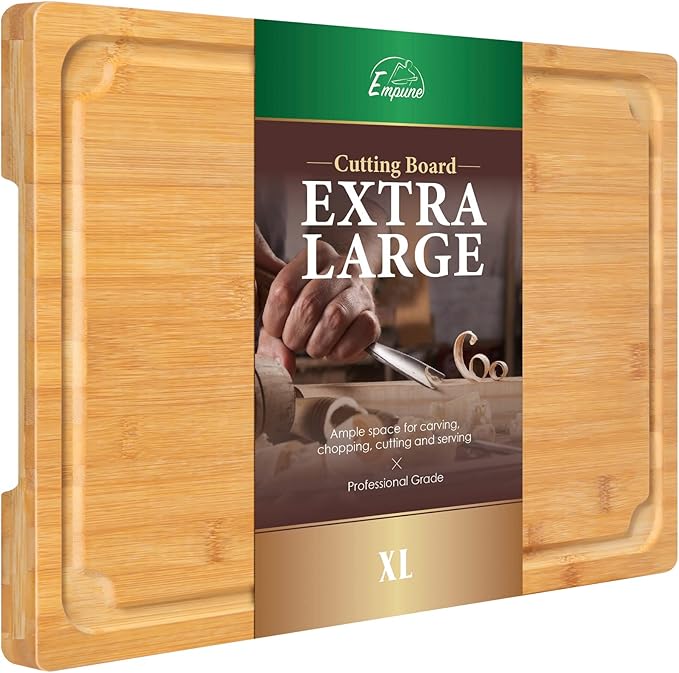 Extra Large Cutting Board, 17.6" Bamboo Cutting Boards for Kitchen with Juice Groove and Handles Kitchen Chopping Board for Meat Cheese board Heavy Duty Serving Tray, XL, Empune by Empune