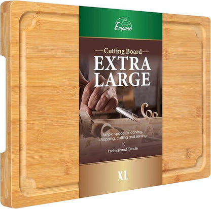 Extra Large Cutting Board, 17.6" Bamboo Cutting Boards for Kitchen with Juice Groove and Handles Kitchen Chopping Board for Meat Cheese board Heavy Duty Serving Tray, XL, Empune by Empune