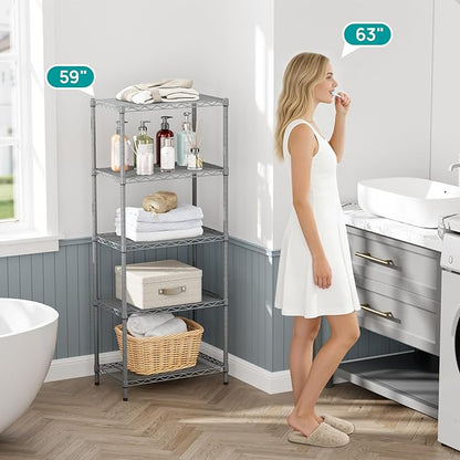 SINGAYE 5 Tier Storage Garage Shelving Units Heavy Duty Wire Shelves Pantry Metal for Pantry Closet Kitchen Laundry Bathroom Organizers Shelf Home Shorage Gray - Image 8