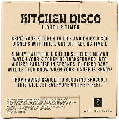 Gift Republic Kitchen Disco Light Up Timer – 60-Minute Countdown, Plays 2 Disco Tunes, Lights Up, Fun Cooking Accessory and Kitchen Gadget for Music Lovers
