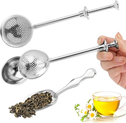 2pcs Powdered Sugar Shaker Duster Flour Dispenser Shaker with 18/8 Stainless Steel Spring-operated Handle Tea Strainer with 1 Scoop Teas Fine Mesh Tea Ball (COLOR:with 1 tea scoop)