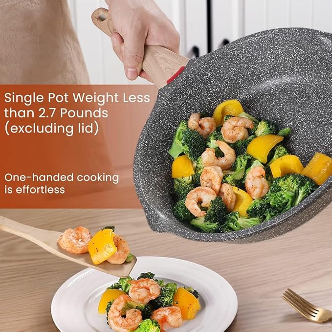 Starunder Induction Nonstick Skillet Frying Pan With Lid,Swiss Granite Omelette Pan, Scratch-Resistant Safe Cookware Set，PFOA Free(8 inch) - Image 3