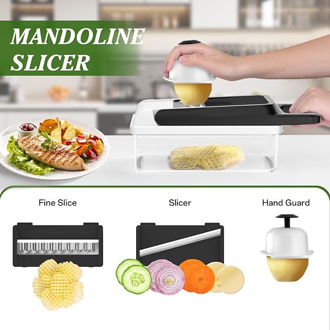 HomeHacks Vegetable Chopper Vegetable Cutter, 15 in 1 Kitchen Gadget, Dicer, Slicer, Onion Cutter, Salad, Cheese Grater & Egg Separator - Multi-Functional Veggie Chopper Lid with Handle (White) - Image 4
