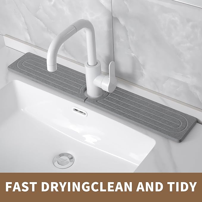 Faucet Mat for Kitchen Sink -Diatomite Stone Drying Mat for Kitchen Counter & Bathroom Sink,Quick-Dry Kitchen Sink Mat-Sink Protector & Splash Guard,Super Absorbent (Gray, 23.6"x4") - Image 7