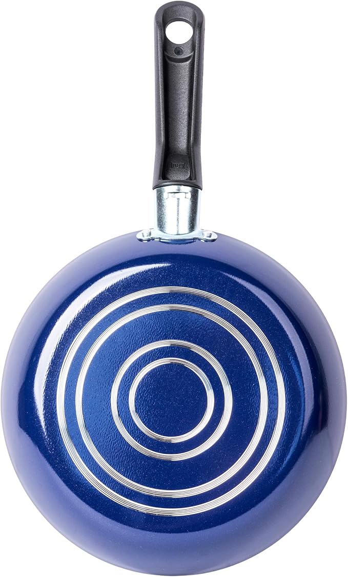 Ekco 3-Piece Frying Pan Set (7.1, 7.9 & 9.4 IN) For all Stovetops, Dishwasher Safe - Lightweight Aluminum Skillets, Non-Stick & Riveted Bakelite Handle (Hippie Chick Red & Blue) PFOA & PTFE Free