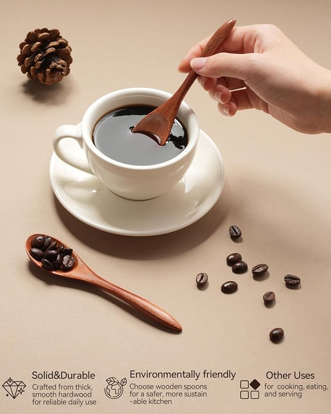 7pcs Small Wooden Spoons for Honey, Tea, Coffee Little Wood Table Spoon for Eating, Stirring Mini Wooden Utensils Set - Image 5