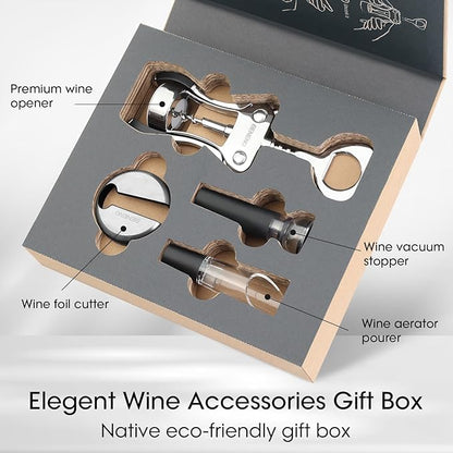 Beneno Multifunctional Wine Bottle Opener Gift Wing Corkscrew, Foil Cutter, Vacuum Stopper & Aerator Pourer, Perfect for Wine Lovers Man Woman, Ingot Silver - Image 2