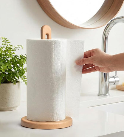 KitchLife Wooden Paper Towel Holder Countertop, 6.5" Jumbo Base, Fits Jumbo Rolls, Large Solid Freestanding Beech Wood Light Wood Paper Towel Dispenser Stand with Non-Slip Base - Image 6