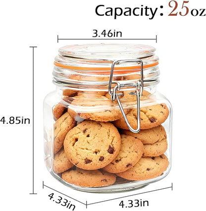 25 oz Glass Jars With Airtight Lids And Leak Proof Rubber Gasket,Wide Mouth Mason Jars With Hinged Lids For Kitchen Canisters 750ml, Glass Storage Containers 6 Pack - Image 2