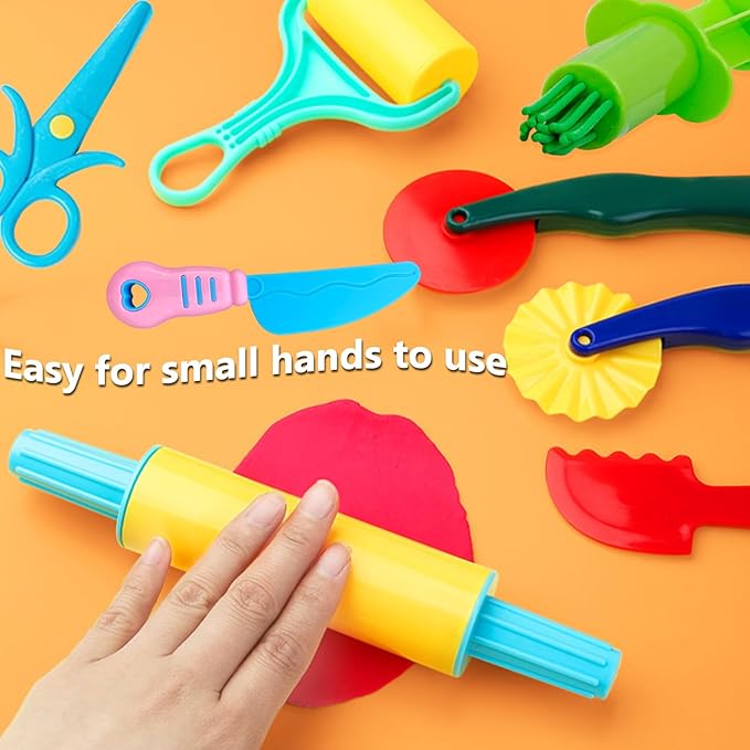 Dough Tool Kit,9 Pcs Basic Clay and Dough Tools Starter Set for Kids Includes Cutters Roller, Rolling Pins, Safety Scissors,Dough Extruder,Plastic Knife - Image 4