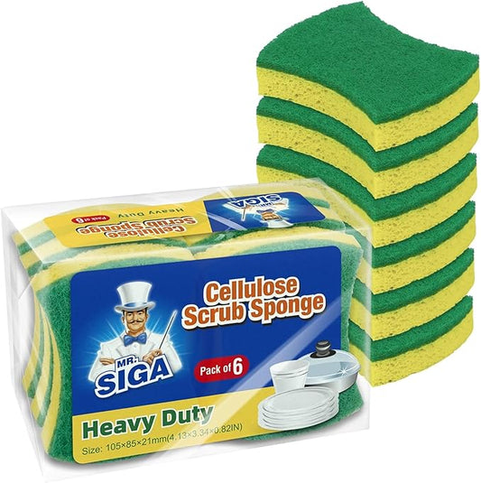 MR.SIGA Heavy Duty Cellulose Scrub Sponge, Dual-Sided Dishwashing Sponge for Kitchen, 12 Pack by MRSIGA