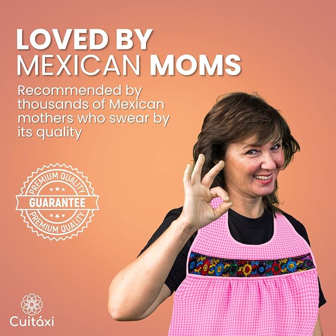 Cuitáxi Traditional Mexican apron for women with deep pockets and beautiful flower embroidery 1 piece - Mandiles para mujer